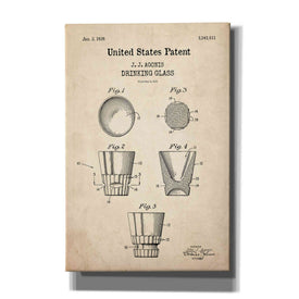 'Drinking Glass Blueprint Patent Parchment,' Canvas Wall Art