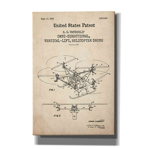 Image of 'Drone Blueprint Patent Parchment,' Canvas Wall Art