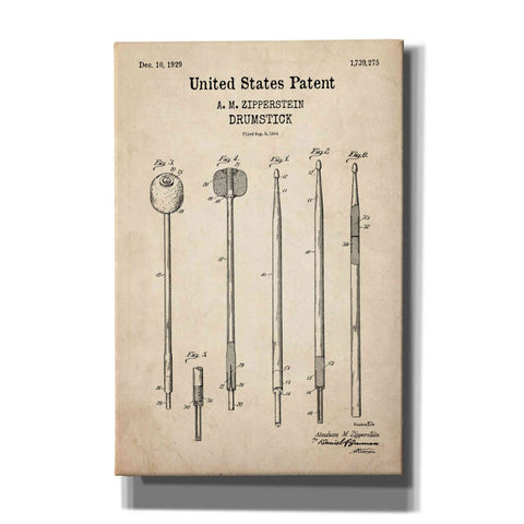 Image of 'Drumsticks, 1929 Blueprint Patent Parchment,' Canvas Wall Art