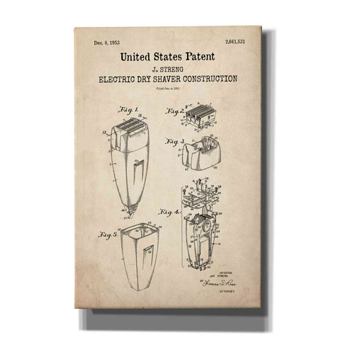 Image of 'Dry Shaver Blueprint Patent Parchment,' Canvas Wall Art