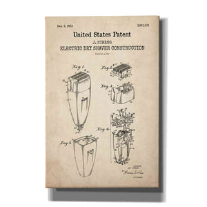 'Dry Shaver Blueprint Patent Parchment,' Canvas Wall Art