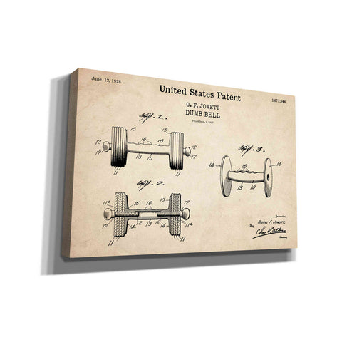Image of 'Dumbbell Blueprint Patent Parchment,' Canvas Wall Art