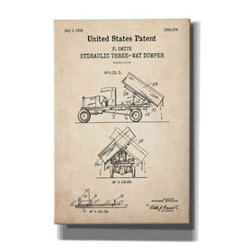 'Dump Truck Blueprint Patent Parchment,' Canvas Wall Art
