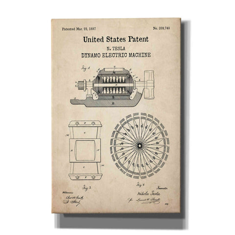 Image of 'Dynamo Blueprint Patent Parchment,' Canvas Wall Art