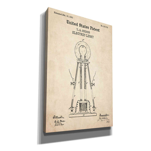 Image of 'Electric Light Blueprint Patent Parchment,' Canvas Wall Art