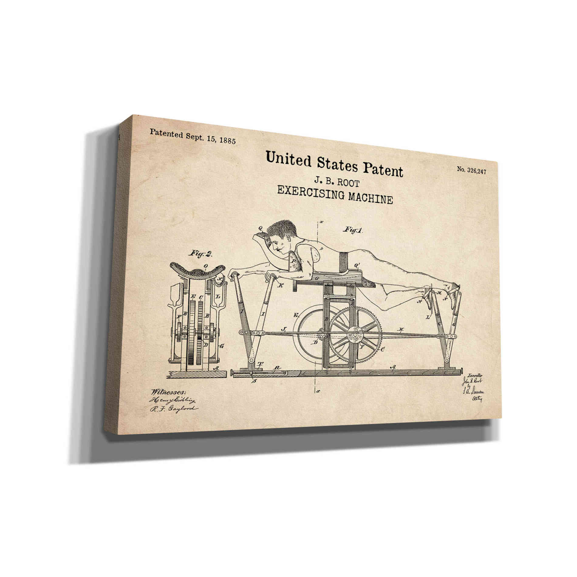 'Exercising Machine Blueprint Patent Parchment,' Canvas Wall Art