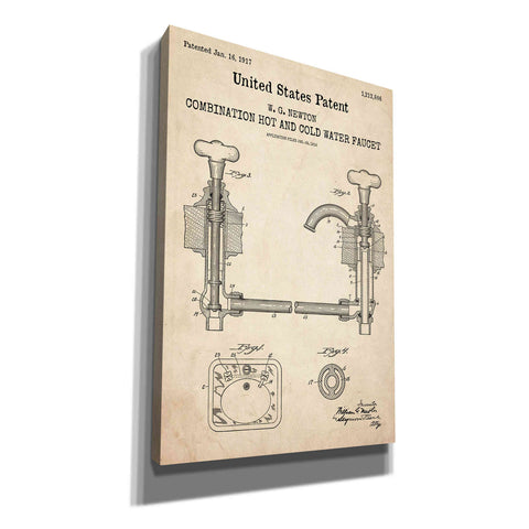 'Faucet Blueprint Patent Parchment,' Canvas Wall Art