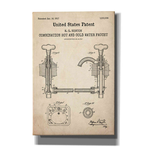 'Faucet Blueprint Patent Parchment,' Canvas Wall Art