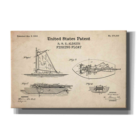 Image of 'Fishing Boat Blueprint Patent Parchment,' Canvas Wall Art