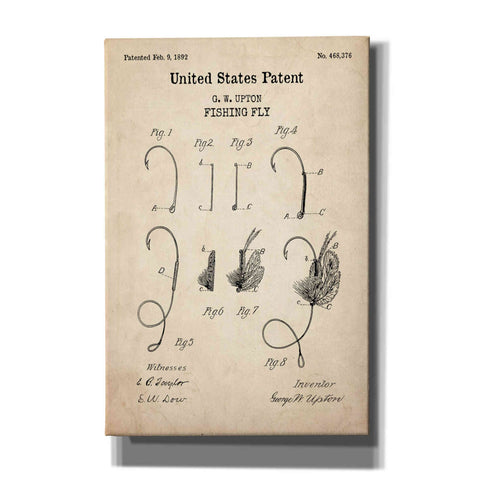 Image of 'Fishing Fly Blueprint Patent Parchment,' Canvas Wall Art