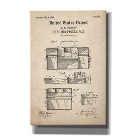 'Fishing Tackle Box Blueprint Patent Parchment,' Canvas Wall Art