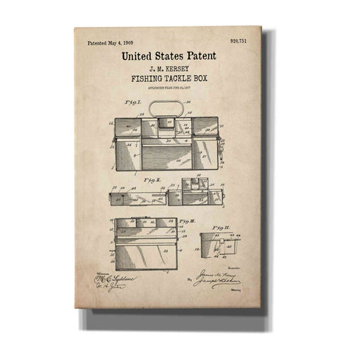 Image of 'Fishing Tackle Box Blueprint Patent Parchment,' Canvas Wall Art