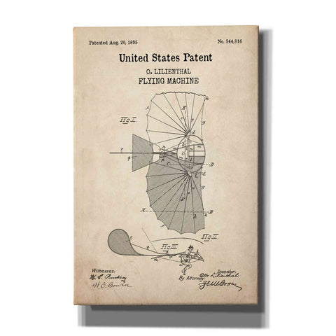 'Flying Machine Blueprint Patent Parchment,' Canvas Wall Art