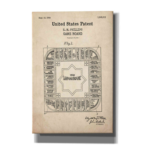 Image of 'Game Board Blueprint Patent Parchment,' Canvas Wall Art