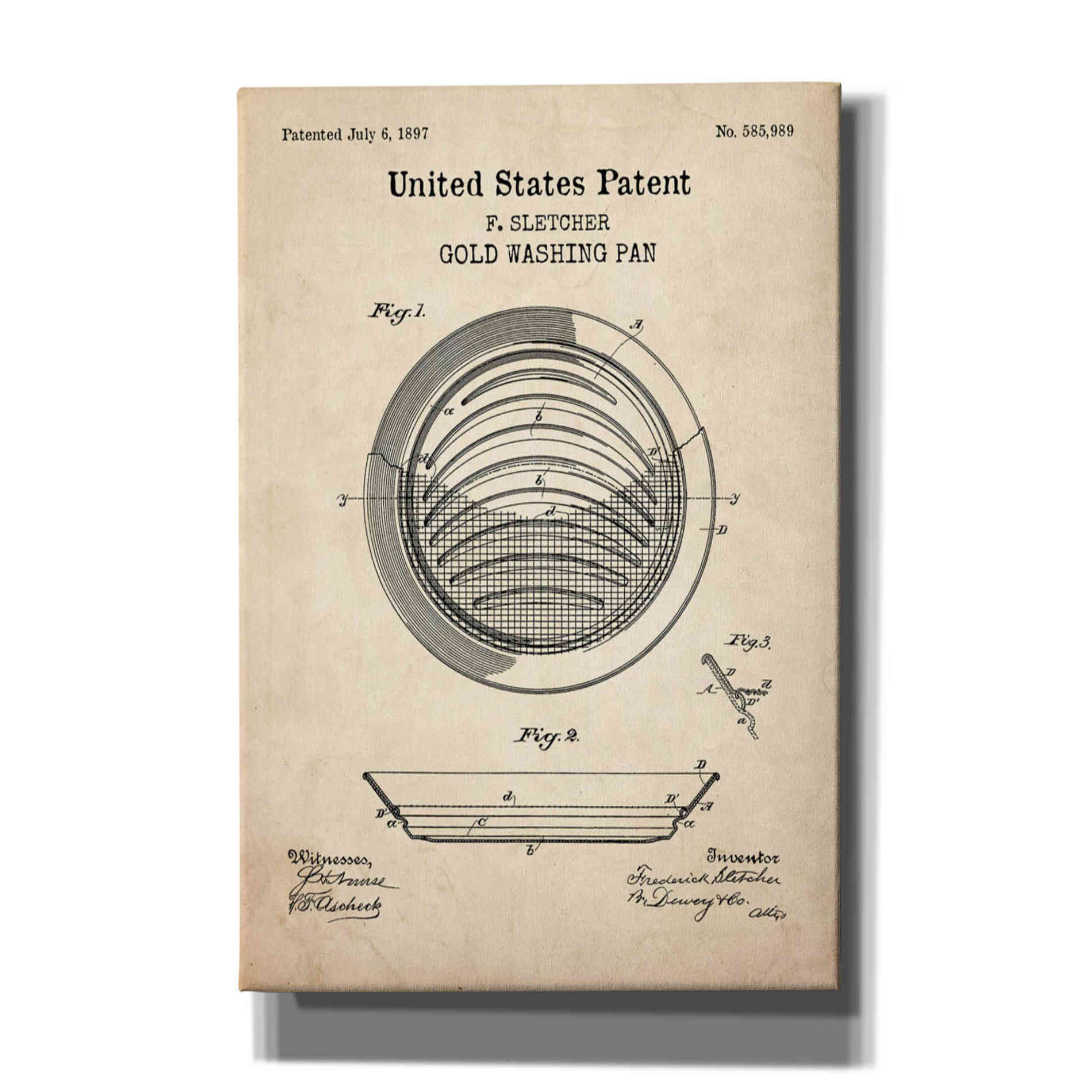 'Gold Pan Blueprint Patent Parchment,' Canvas Wall Art