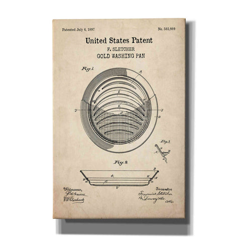 Image of 'Gold Pan Blueprint Patent Parchment,' Canvas Wall Art