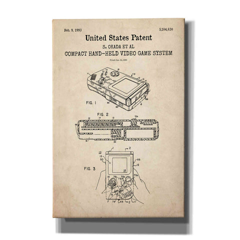 Image of 'Hand-held Game System Blueprint Patent Parchment,' Canvas Wall Art