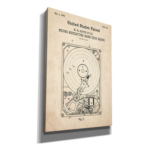 Image of 'Hard Disk Drive Blueprint Patent Parchment,' Canvas Wall Art