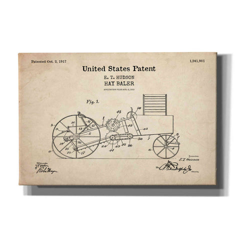 Image of 'HayBaler Blueprint Patent Parchment,' Canvas Wall Art