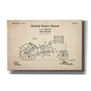 'HayBaler Blueprint Patent Parchment,' Canvas Wall Art