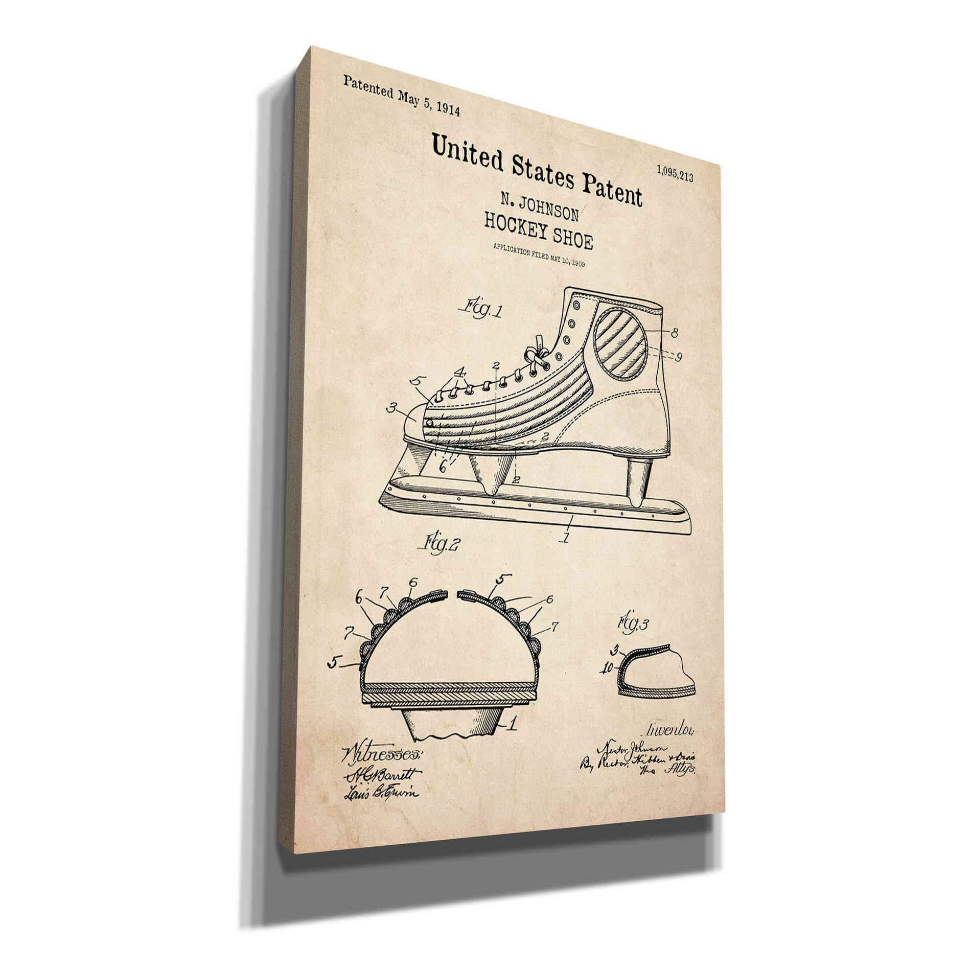 'Hockey Shoe Blueprint Patent Parchment,' Canvas Wall Art