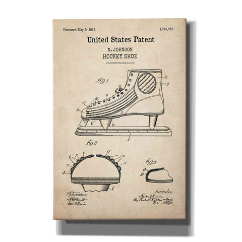 Image of 'Hockey Shoe Blueprint Patent Parchment,' Canvas Wall Art
