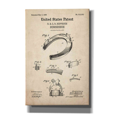 Image of 'Horseshoe Blueprint Patent Parchment,' Canvas Wall Art
