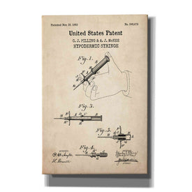 'Hypodermic Syringe Blueprint Patent Parchment,' Canvas Wall Art