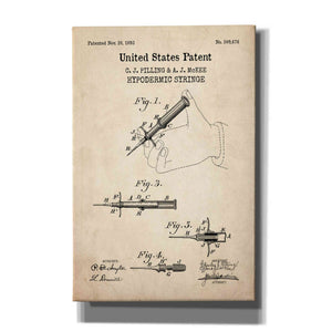 'Hypodermic Syringe Blueprint Patent Parchment,' Canvas Wall Art
