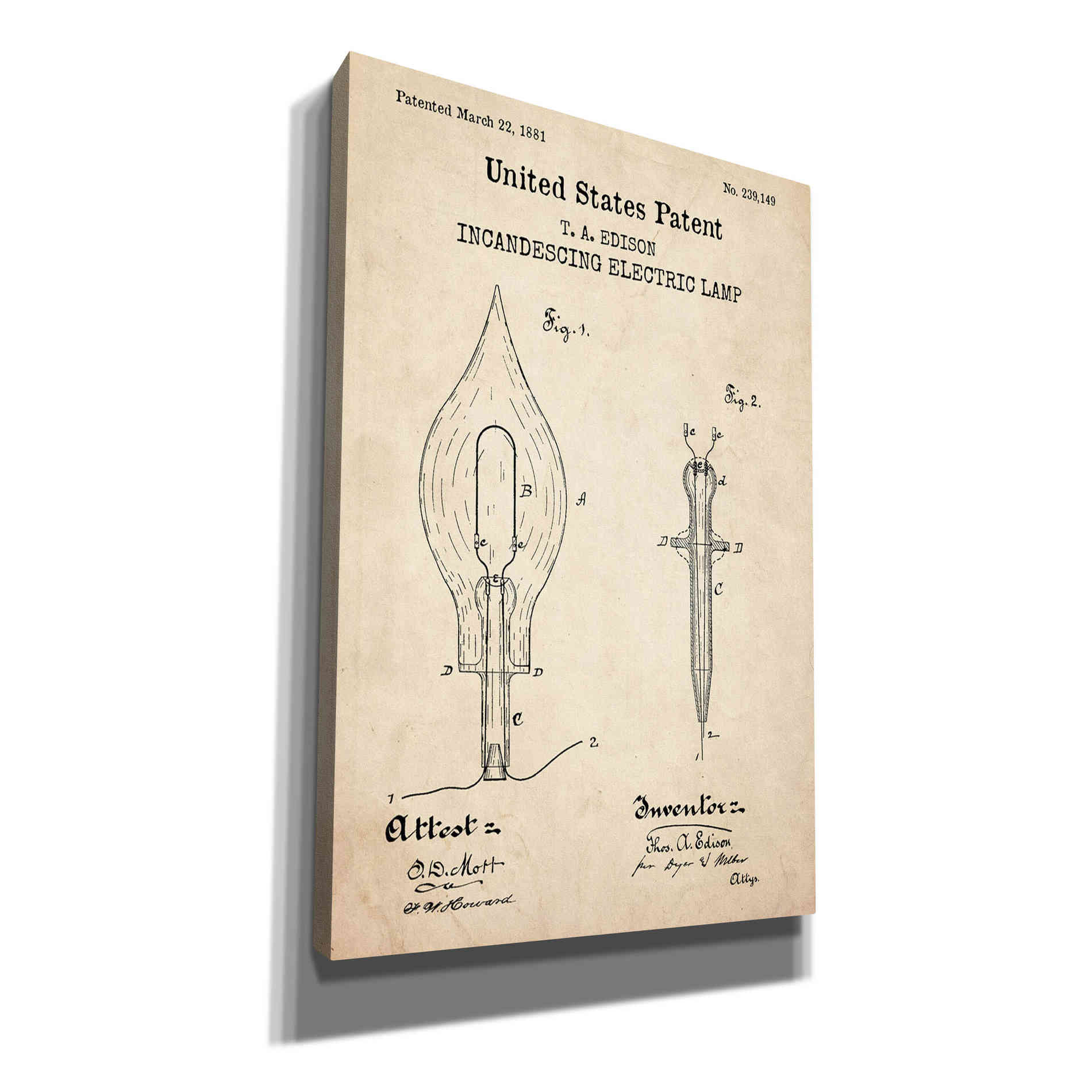 'Incandescent Lamp Blueprint Patent Parchment,' Canvas Wall Art