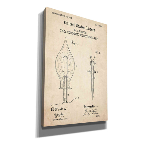 Image of 'Incandescent Lamp Blueprint Patent Parchment,' Canvas Wall Art