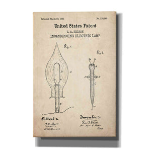 'Incandescent Lamp Blueprint Patent Parchment,' Canvas Wall Art
