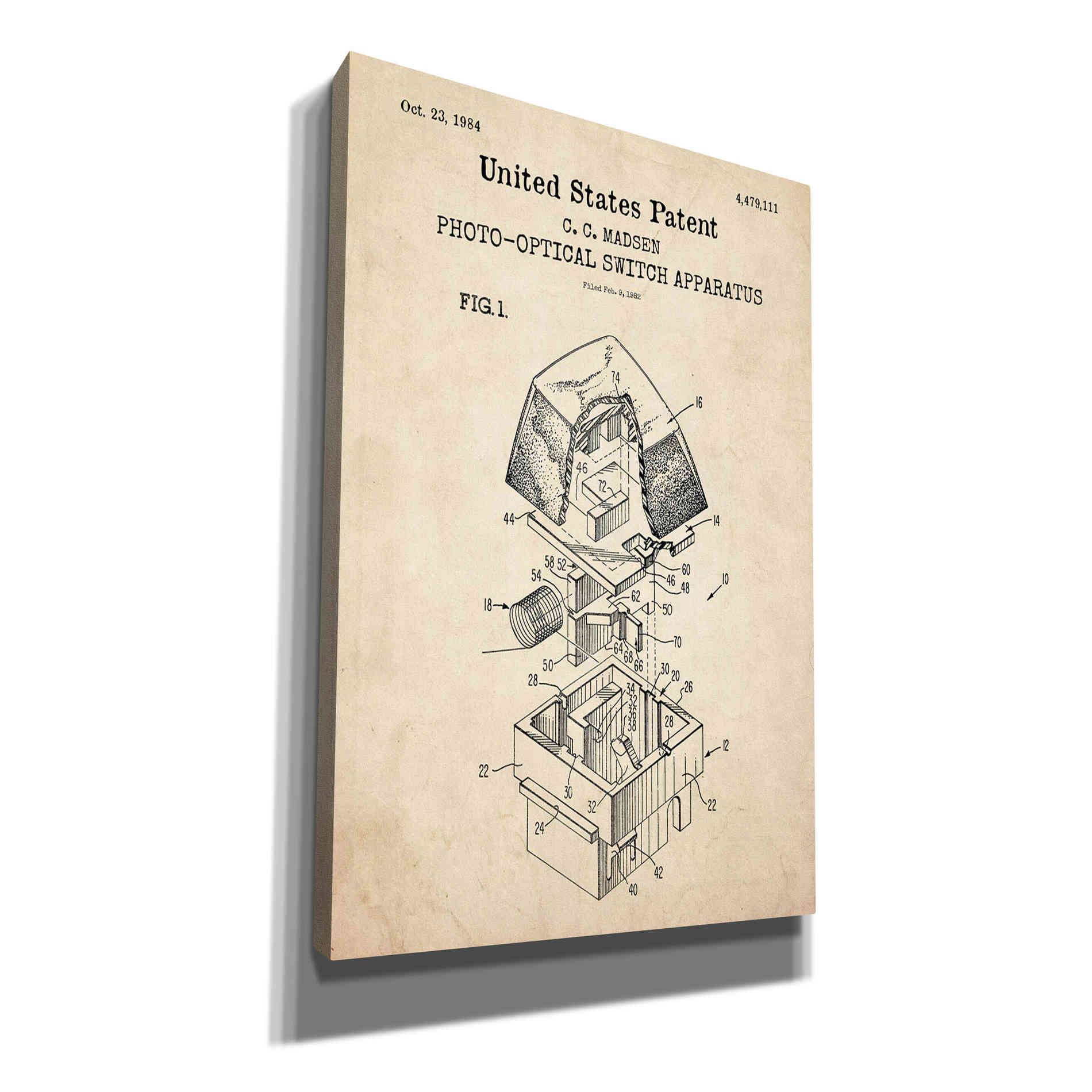 'Keyboard Key Blueprint Patent Parchment,' Canvas Wall Art