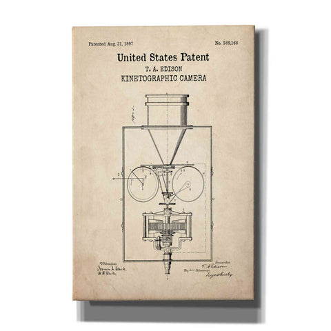 Image of 'Kinetographic Camera Blueprint Patent Parchment,' Canvas Wall Art