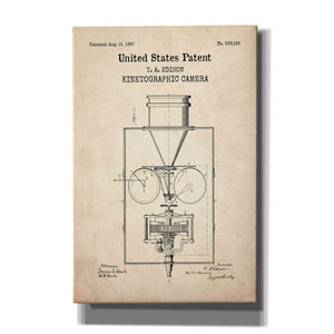 'Kinetographic Camera Blueprint Patent Parchment,' Canvas Wall Art