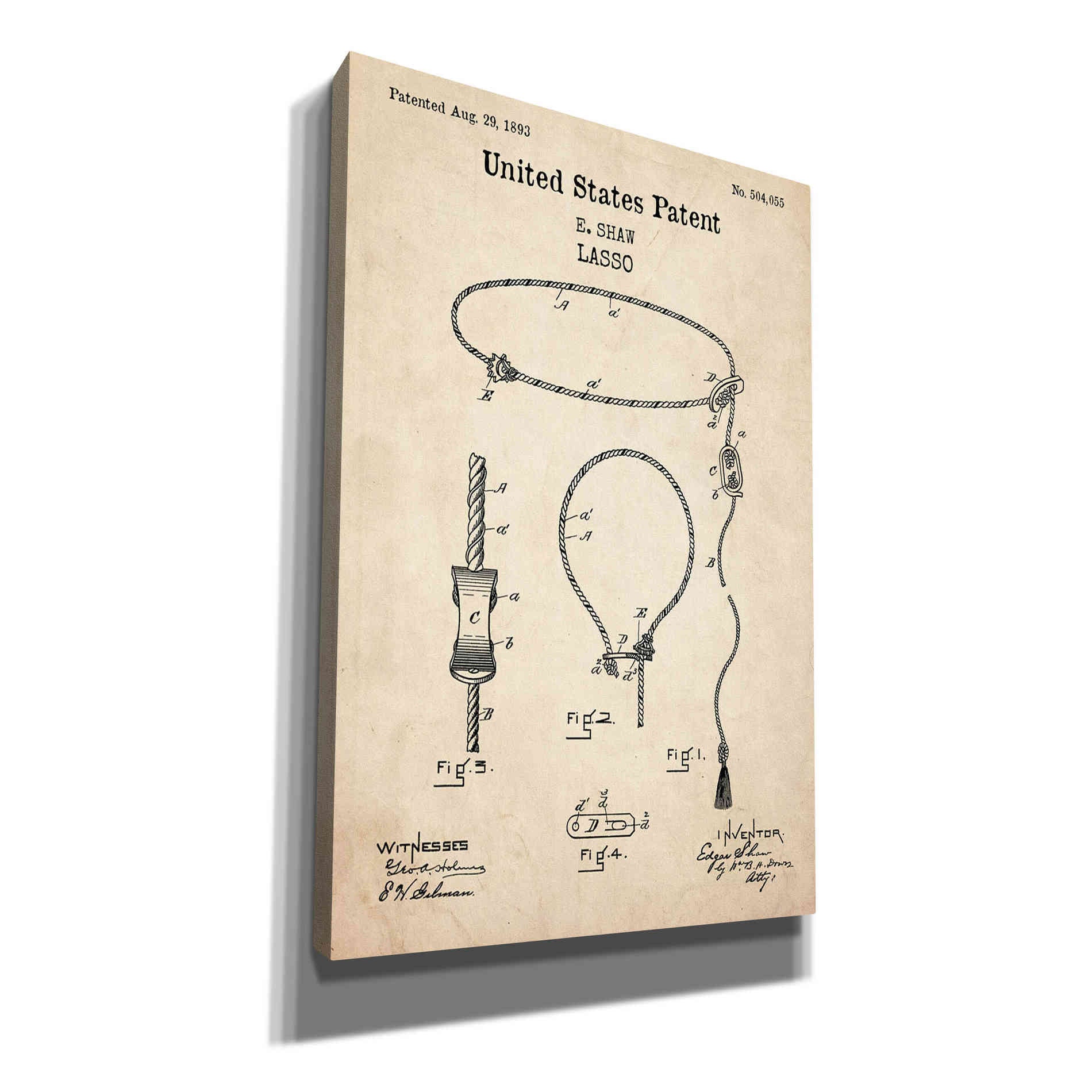 'Lasso Blueprint Patent Parchment,' Canvas Wall Art
