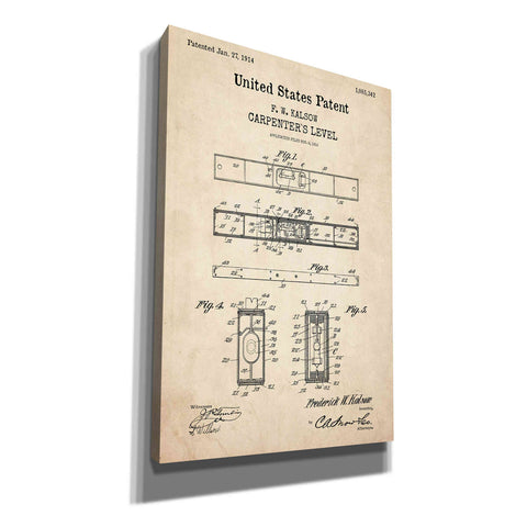 Image of 'Carpenter's Level Blueprint Patent Parchment,' Canvas Wall Art