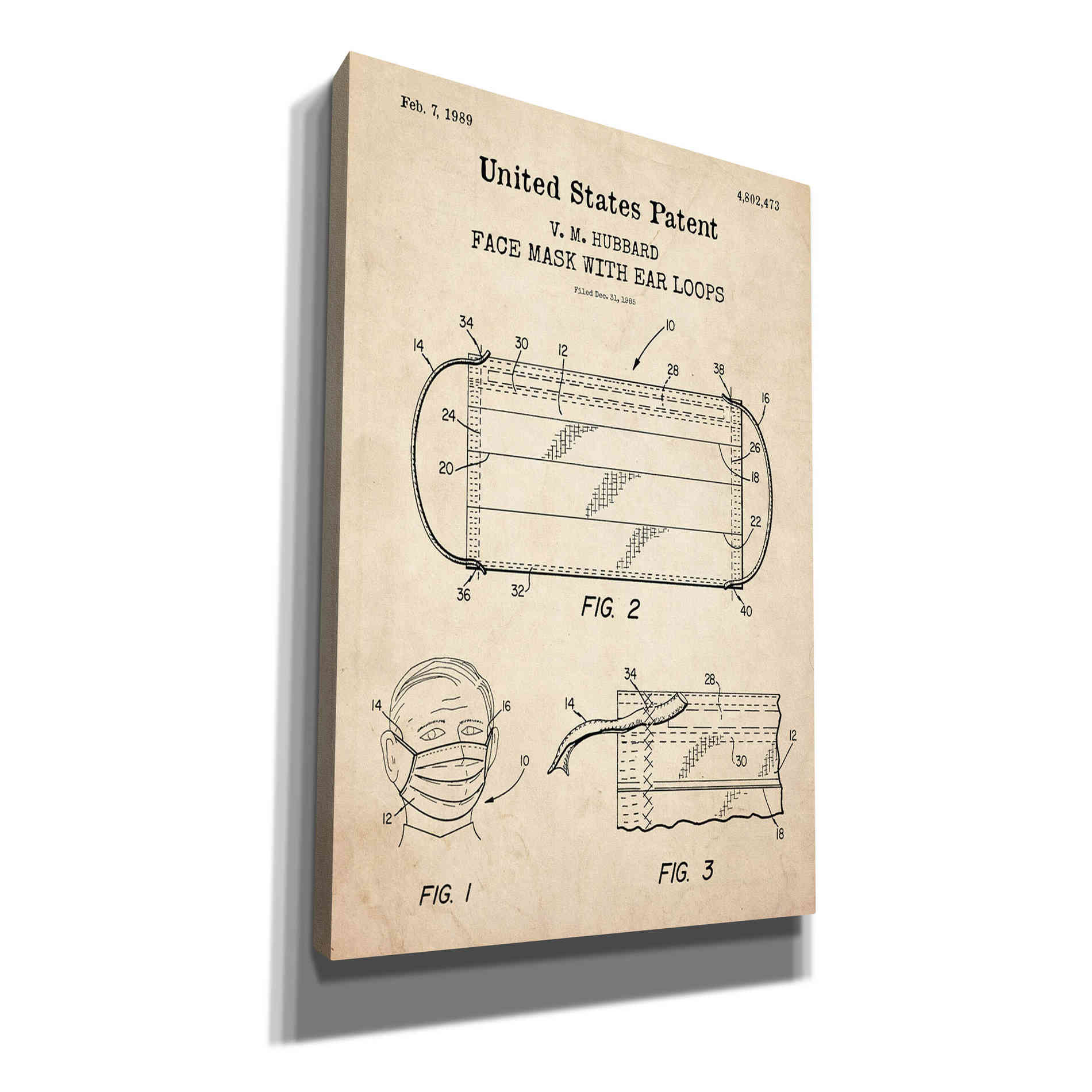 'Medical Face Mask Blueprint Patent Parchment,' Canvas Wall Art
