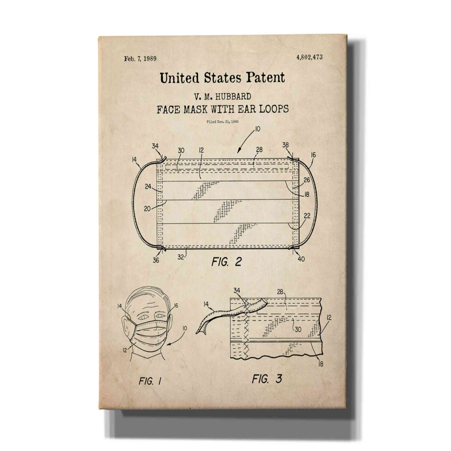 'Medical Face Mask Blueprint Patent Parchment,' Canvas Wall Art