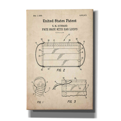 Image of 'Medical Face Mask Blueprint Patent Parchment,' Canvas Wall Art
