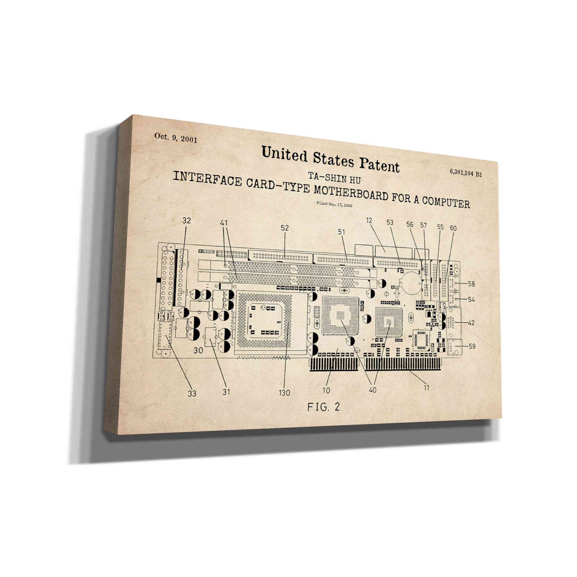 'Computer Motherboard Blueprint Patent Parchment,' Canvas Wall Art
