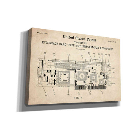 Image of 'Computer Motherboard Blueprint Patent Parchment,' Canvas Wall Art