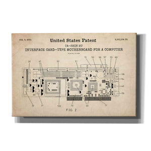 'Computer Motherboard Blueprint Patent Parchment,' Canvas Wall Art