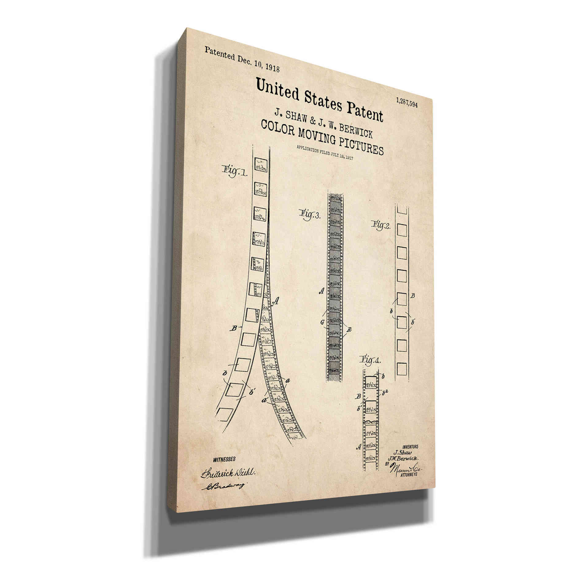 'Movie Film Blueprint Patent Parchment,' Canvas Wall Art