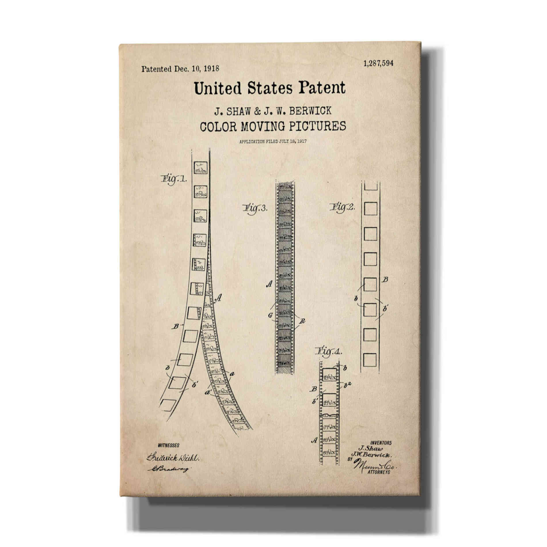 'Movie Film Blueprint Patent Parchment,' Canvas Wall Art