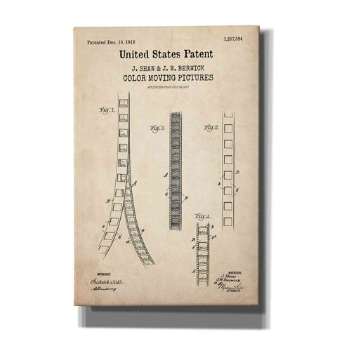 Image of 'Movie Film Blueprint Patent Parchment,' Canvas Wall Art