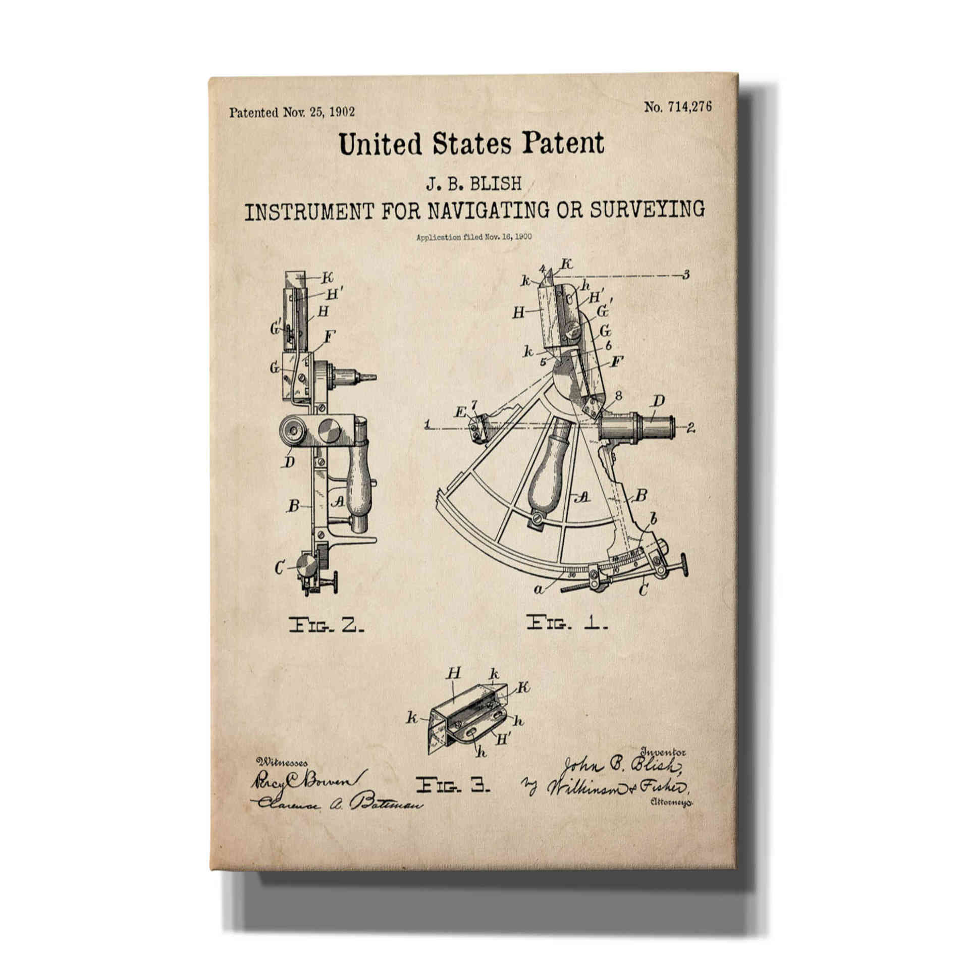 'Navigation Blueprint Patent Parchment,' Canvas Wall Art