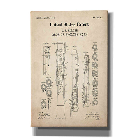 Image of 'Oboe Blueprint Patent Parchment,' Canvas Wall Art