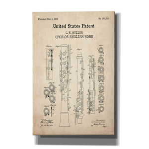 'Oboe Blueprint Patent Parchment,' Canvas Wall Art