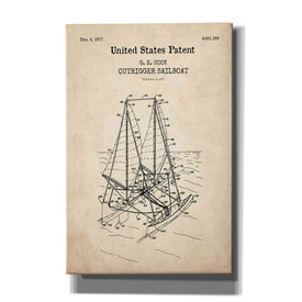 'Outrigger Sailboat Blueprint Patent Parchment,' Canvas Wall Art